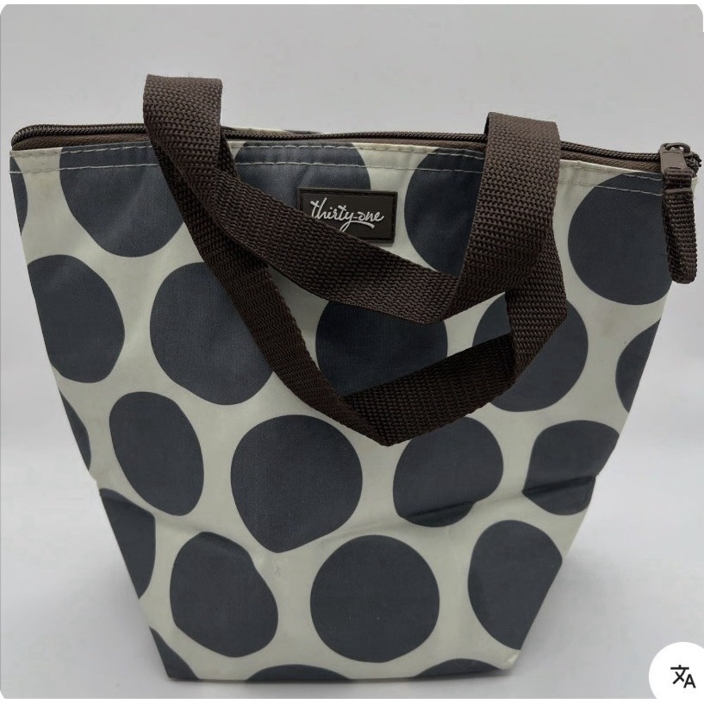 Thirty One Lunch Break Thermal Big Dots Pattern Gray Zip Closer